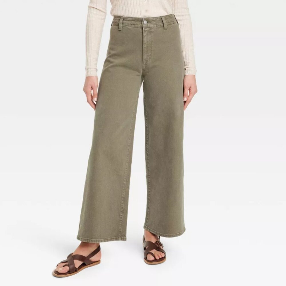Universal Thread Women's High-Rise Sailor Wide Leg Ankle Olive Jeans Size 6